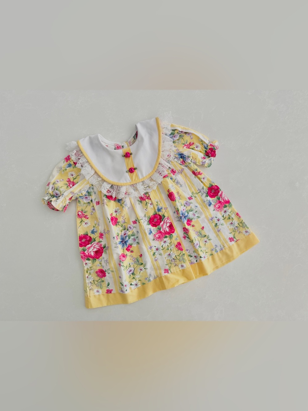 Vintage Little Princess Floral Lace Collar Dress | 18 Months